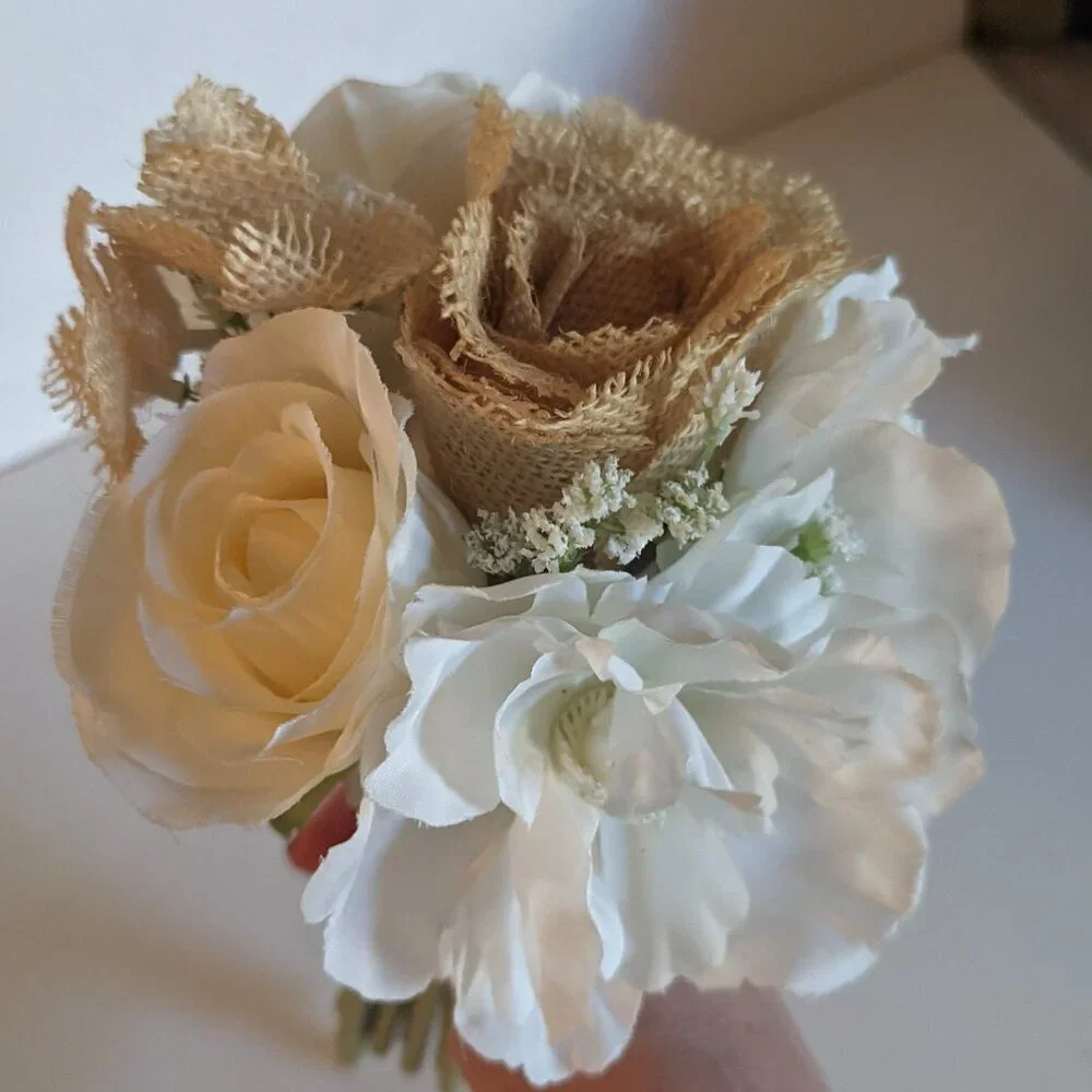 NWT Rustic Farmhouse Faux Floral Burlap Bouquet Mother's Day Gift Wedding Decor